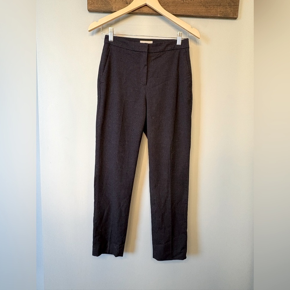 H&M White and Navy Mid-rise Trousers with Tailored Silhouette size 2